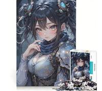 Puzzle per ragazzi da 1000 pezzi con ragazza anime dagli occhi azzurri, gioco divertente, allena la mente e la mano, adatto come decorazione da scrivania 50x75cm