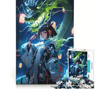 Puzzle per ragazzi da 1000 pezzi con ragazza anime e drago, gioco impossibile, decorazione per la casa, collezione d'artista, belle arti 38x52cm