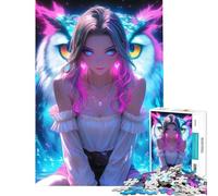 Puzzle per ragazzi da 1000 pezzi con ragazza anime e gufo difficile e stimolante gioco per famiglie adatto a persone dai 14 anni in su (38x52cm)