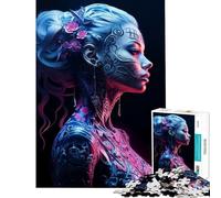 Puzzle per ragazzi da 1000 pezzi con ragazza cyberpunk floreale al neon Una sfida da completare un'opera d'arte antistress adatta a partire dai 14 anni (50x75cm)