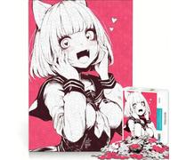 Puzzle per ragazzi da 1000 pezzi con ragazza gatto anime dagli occhi a cuore, gioco educativo, decorazione perfetta, collezione d'artista, belle arti 38x26cm