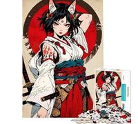 Puzzle per ragazzi da 1000 pezzi con ragazza volpe anime e spade katana gioco di puzzle per adulti decorazione da parete regalo per tutta la famiglia (dimensioni 50x75cm)