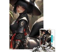 Puzzle per ragazzi da 1000 pezzi con ragazza volpe anime in abito nero gioco stimolante giocattolo educativo migliora la memoria regalo di Babbo Natale segreto (dimensioni 38x26cm)