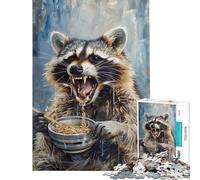 Puzzle per ragazzi da 1000 pezzi con ramen e procione che mangiano Puzzle per adulti gioco pratico di analisi e logica ideale come regalo di compleanno o per occasioni speciali (dimensioni 38x26cm)