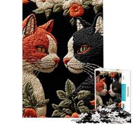 Puzzle per ragazzi da 1000 pezzi con ricamo di gatti gioco di puzzle per adulti decorazione da parete ideale come regalo per tutta la famiglia (dimensioni 38x52cm)