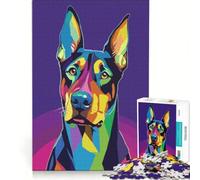 Puzzle per ragazzi da 1000 pezzi con ritratto colorato di Doberman, giocattolo fai-da-te, stimola la memoria, con poster e foglio di curiosità abbinati 38x26cm