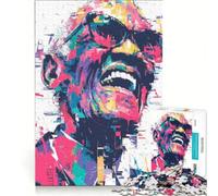 Puzzle per ragazzi da 1000 pezzi con ritratto colorato di Ray Charles gioco educativo decorazione da parete con poster abbinato e foglio di curiosità 38x26cm