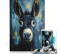 Puzzle per ragazzi da 1000 pezzi con ritratto di asino in blu e oro, gioco interattivo, attività divertenti da fare a casa, collezione d'artista, belle arti 38x52cm