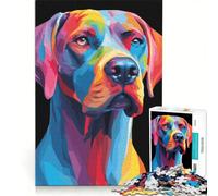 Puzzle per ragazzi da 1000 pezzi con ritratto di cane colorato su sfondo nero, gioco interattivo, attività divertenti da fare a casa, con poster e foglio di curiosità abbinati 50x75cm