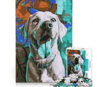 Puzzle per ragazzi da 1000 pezzi con ritratto di cane felice e sfondo graffiti, gioco interattivo, attività divertenti da fare a casa, con poster e foglio di curiosità abbinati 38x26cm