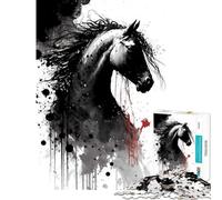 Puzzle per ragazzi da 1000 pezzi con ritratto di cavallo a inchiostro gioco rilassante gioco intellettuale regalo per donne e uomini un'opera d'arte (dimensioni 38x26cm)