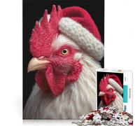 Puzzle per ragazzi da 1000 pezzi con ritratto di gallina festiva con cappello di Babbo Natale, gioco rilassante, decorazione per la casa, adatto per la decorazione della scrivania 50x75cm