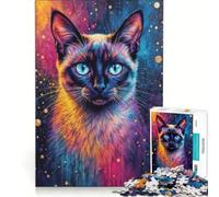 Puzzle per ragazzi da 1000 pezzi con ritratto di gatto colorato e sfondo cosmico, gioco pratico per il divertimento in famiglia, ideale come regalo per tutta la famiglia 38x26cm