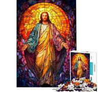 Puzzle per ragazzi da 1000 pezzi con ritratto di Gesù Cristo in vetro colorato Puzzle per adulti: giochi divertenti corsa di velocità manuale interazione genitore-figlio (dimensioni 38x52cm)