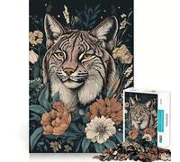 Puzzle per ragazzi da 1000 pezzi con ritratto di lince rossa e composizione floreale,incastro perfetto,gioco creativo,attività per il tempo libero,regalo di Natale 50x75cm