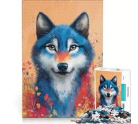 Puzzle per ragazzi da 1000 pezzi con ritratto di lupo colorato e decorazioni floreali, gioco fai-da-te, stimola la memoria, con poster e foglio di curiosità abbinati 50x75cm