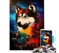 Puzzle per ragazzi da 1000 pezzi con ritratto di lupo su sfondo floreale Puzzle per adulti giocattolo decorativo da parete divertente e spiritoso ideale per attività a casa (dimensioni 38x52cm)