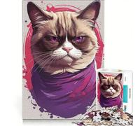 Puzzle per ragazzi da 1000 pezzi con ritratto di un gatto scontroso e vivace, gioco pratico per il divertimento in famiglia, ideale come regalo per tutta la famiglia 50x75cm