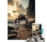 Puzzle per ragazzi da 1000 pezzi con robot sulla spiaggia al tramonto giocattolo educativo gioco impossibile taglio di precisione regalo di Babbo Natale segreto (dimensioni 38x52cm)