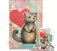 Puzzle per ragazzi da 1000 pezzi con roditore del bosco e cuore a tema San Valentino gioco rilassante di analisi e logica per rafforzare l'amore tra le coppie 38x26cm