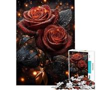 Puzzle per ragazzi da 1000 pezzi con rose rosse e gocce di rugiada Puzzle per adulti gioco per famiglie migliora la memoria ideale come regalo (dimensioni 50x75cm)