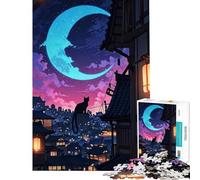 Puzzle per ragazzi da 1000 pezzi con sagoma di gatto notturno in una città giapponese Gioco avvincente per coltivare la pazienza adatto a tutta la famiglia e alle coppie Ottimo regalo per gli amanti