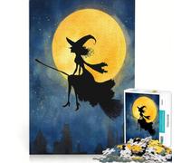 Puzzle per ragazzi da 1000 pezzi con sagoma di strega che vola su una scopa decorazione da parete per divertimento in famiglia regalo di compleanno regalo di viaggio 38x52cm