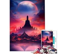 Puzzle per ragazzi da 1000 pezzi con sagoma di un tempio sotto una luna gigante gioco stimolante giocattolo educativo migliora la memoria regalo di Babbo Natale segreto (dimensioni 38x26cm)