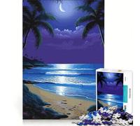 Puzzle per ragazzi da 1000 pezzi con scena di spiaggia tropicale al chiaro di luna gioco interattivo attività divertenti da fare a casa con poster e foglio di curiosità abbinati 38x26cm