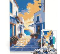 Puzzle per ragazzi da 1000 pezzi con scena di strada di un'isola greca, gioco rilassante, attività divertenti da fare a casa, gioco dal design accattivante 50x75cm