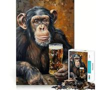 Puzzle per ragazzi da 1000 pezzi con scimmia che beve birra,disegno finemente ritagliato,attività stimolante per la mente,momento di relax,regalo di Natale rilassante (38x26cm)
