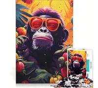 Puzzle per ragazzi da 1000 pezzi con scimmia che si gode la vita e occhiali da sole rossi antistress di difficoltà elevata adatto come decorazione da scrivania 50x75cm