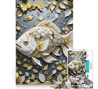 Puzzle per ragazzi da 1000 pezzi con scultura di pesce rosso, giocattolo educativo, migliora la memoria, con poster abbinato e foglio di curiosità 50x75cm