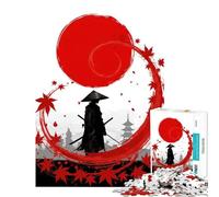 Puzzle per ragazzi da 1000 pezzi con silhouette di samurai sole rosso e foglie gioco pratico giocattolo educativo idee regalo sfida impegnativa (dimensioni 38x52cm)