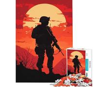 Puzzle per ragazzi da 1000 pezzi con silhouette di soldati e tramonto gioco educativo sfida giocattolo educativo decorazione murale regalo di compleanno (dimensioni 38x26cm)