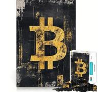 Puzzle per ragazzi da 1000 pezzi con simbolo Bitcoin,arte grunge,incastro perfetto,gioco cognitivo,regalo per giocare lentamente,regalo di Natale (38x26cm)
