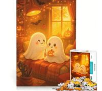 Puzzle per ragazzi da 1000 pezzi con simpatici fantasmi di Halloween in una stanza accogliente, giochi per famiglie, decorazione perfetta, collezione d'artista, belle arti 38x52cm