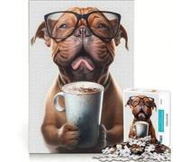 Puzzle per ragazzi da 1000 pezzi con simpatico cane e caffè espresso, giocattolo antistress, sfida impegnativa, rafforza l'amore tra le coppie 38x52cm