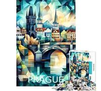 Puzzle per ragazzi da 1000 pezzi con skyline geometrico di Praga arte puzzle per adulti giocattolo antistress difficile regalo di Natale o compleanno (dimensioni 50x75cm)