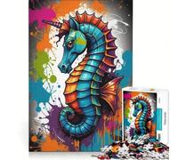 Puzzle per ragazzi da 1000 pezzi con soggetto cavalluccio marino, gioco educativo, decorazione perfetta, idea regalo con Babbo Natale 50x75cm