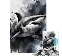 Puzzle per ragazzi da 1000 pezzi con squalo dipinto ad acquerello gioco educativo sfida gioco rilassante per divertimento in famiglia regalo di compleanno (dimensioni 50x75cm)