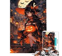 Puzzle per ragazzi da 1000 pezzi con strega anime e zucca nella notte di Halloween Puzzle per adulti gioco per famiglie migliora la memoria ideale come regalo (dimensioni 50x75cm)
