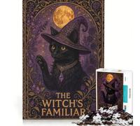 Puzzle per ragazzi da 1000 pezzi con strega famiglio gatto nero arte fantasy gioco pratico per divertimento in famiglia compleanno e Natale 38x26cm