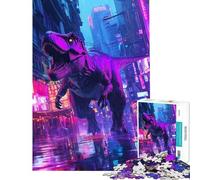 Puzzle per ragazzi da 1000 pezzi con T-Rex in una città al neon dinosauro gioco di puzzle per adulti decorazione da parete ideale come regalo per tutta la famiglia (dimensioni 50x75cm)