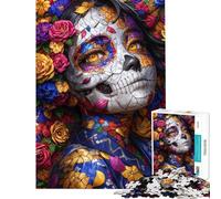 Puzzle per ragazzi da 1000 pezzi con teschio di zucchero e donna puzzle per adulti giochi per famiglie sfida difficile regalo di compleanno e unico (dimensioni 38x52cm)