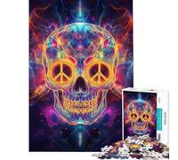 Puzzle per ragazzi da 1000 pezzi con teschio e simboli cosmici di pace Gioco interattivo per ragazzi decorazione da parete difficile e stimolante (dimensioni 38x52cm)