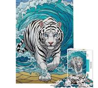 Puzzle per ragazzi da 1000 pezzi con tigre bianca e onda oceanica Puzzle per adulti antistress che migliora la memoria e offre attività divertenti da fare a casa (dimensioni 50x75cm)