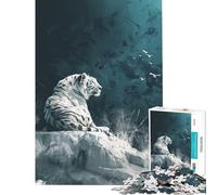 Puzzle per ragazzi da 1000 pezzi con tigre bianca sulla roccia sfida educativa gioco di decorazione per la casa adatto a ragazzi dai 14 anni in su (50x75cm)