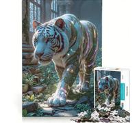 Puzzle per ragazzi da 1000 pezzi con tigre bianca tra rovine antiche decorazione murale per divertimento in famiglia regalo di compleanno regalo di viaggio 50x75cm