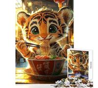 Puzzle per ragazzi da 1000 pezzi con tigre che mangia ramen Puzzle da 1000 pezzi gioco rilassante ottimo regalo per chi ama giocare e migliora la memoria (50x75cm)